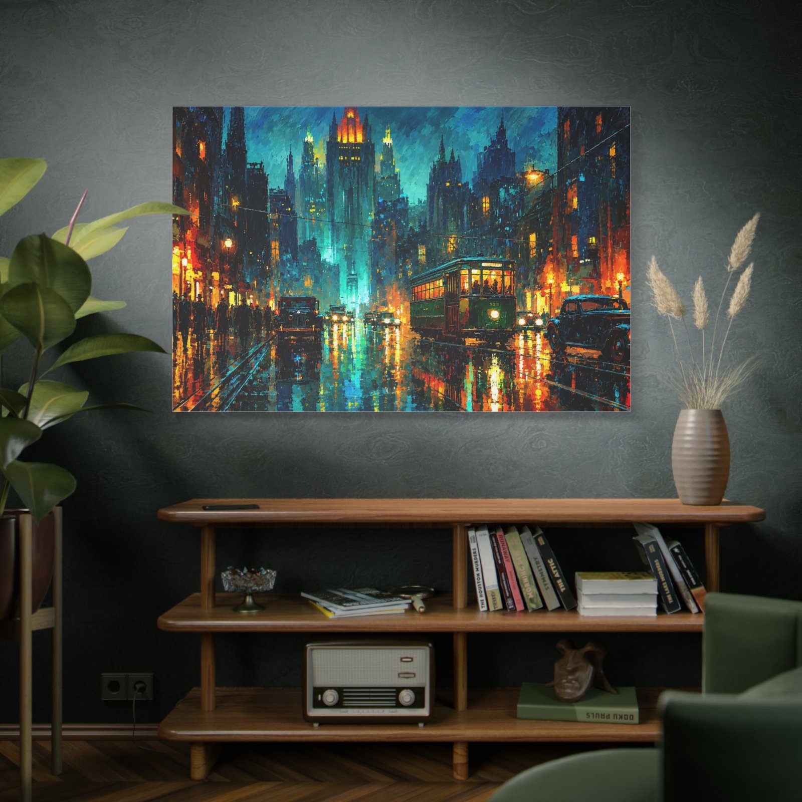 City Nightscape Matte Canvas Print — Rainy Neon Streetscape Wall Art - Image 5