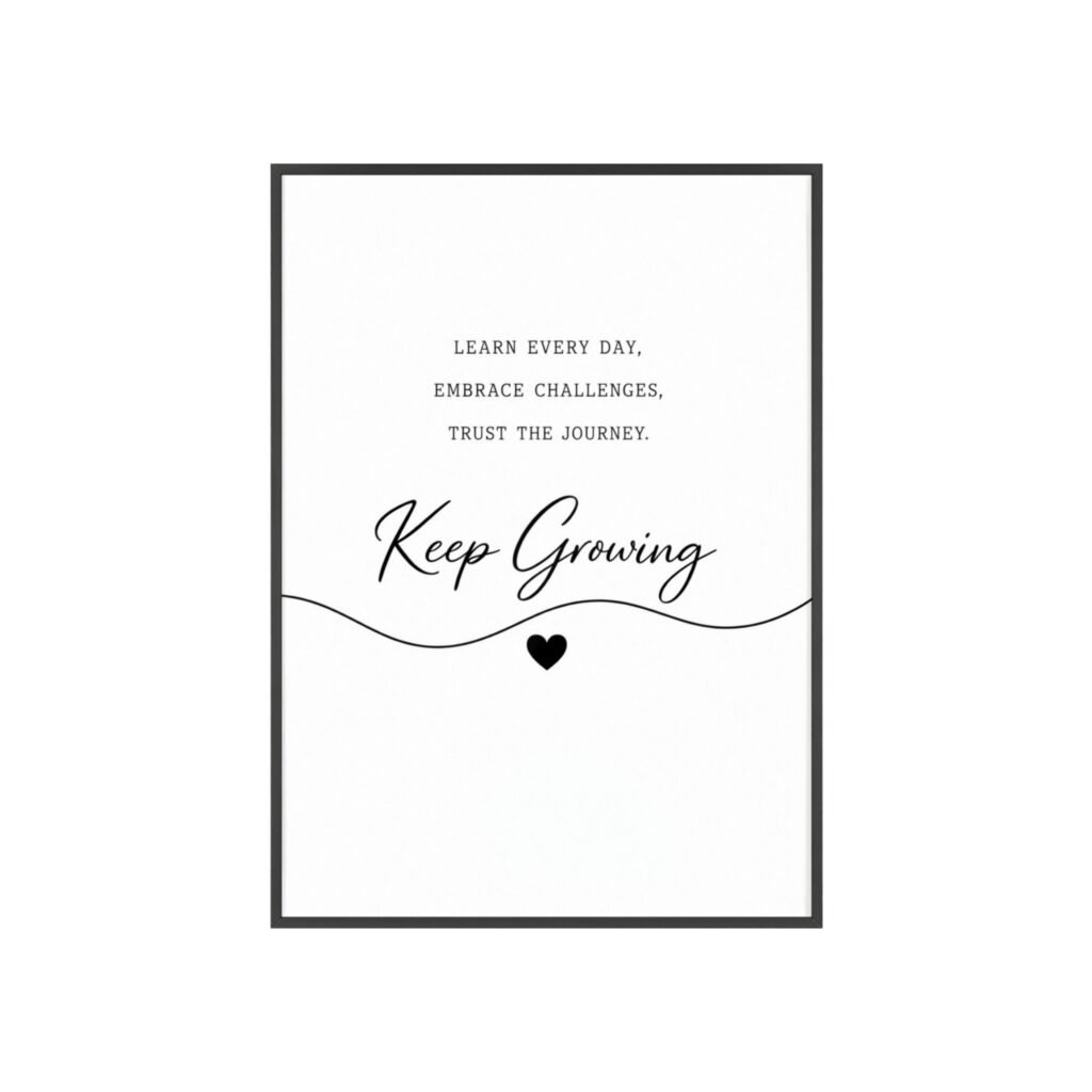 Keep Growing Inspirational Wall Poster with Wooden Frame — Motivational Home Décor