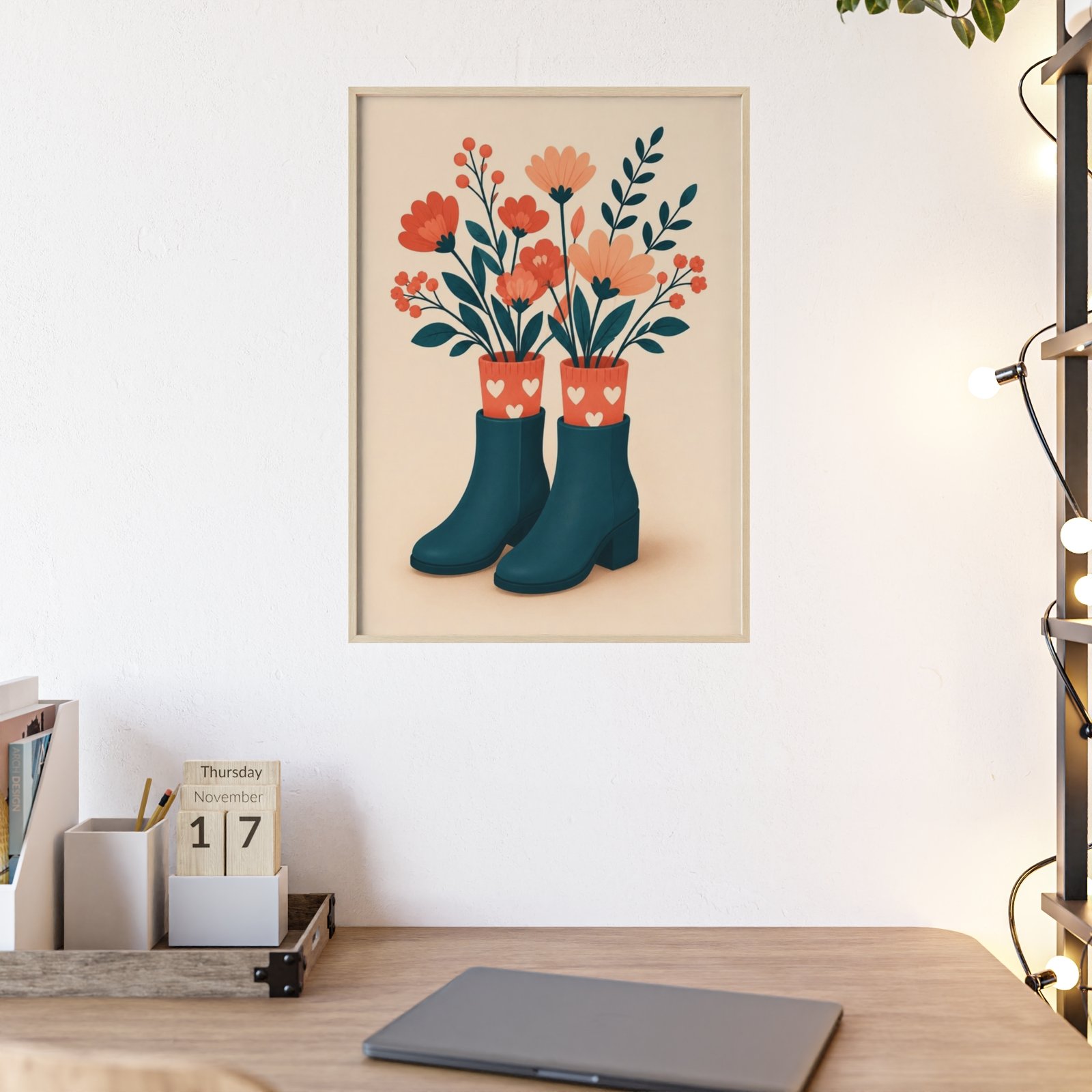 Framed Floral Boots Print — Rustic Botanical Wall Art Poster - Image 3
