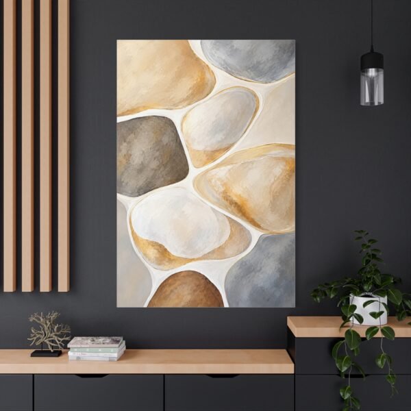 Abstract Pebble Art Canvas – Neutral Earthtone Wall Decor - Image 4