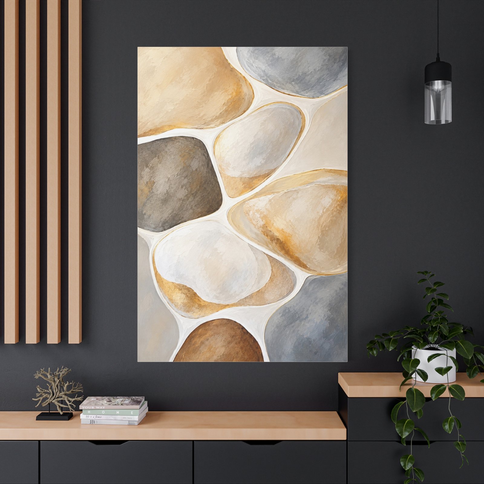 Abstract Pebble Art Canvas – Neutral Earthtone Wall Decor - Image 4
