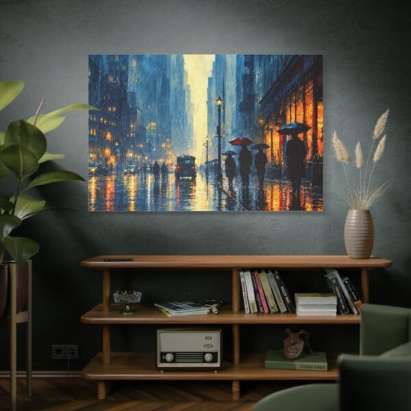 City Rainfall Canvas Print — Impressionist Urban Street Scene with Umbrellas - Image 5