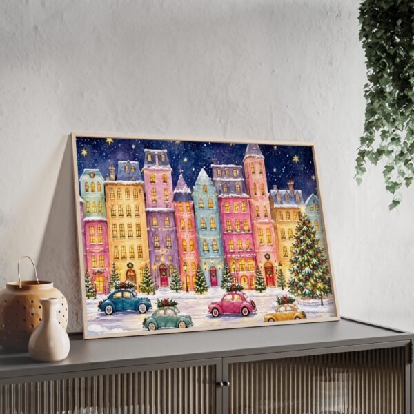 Christmas City Street Poster with Wooden Frame — Festive Winter Holiday Wall Art - Image 3