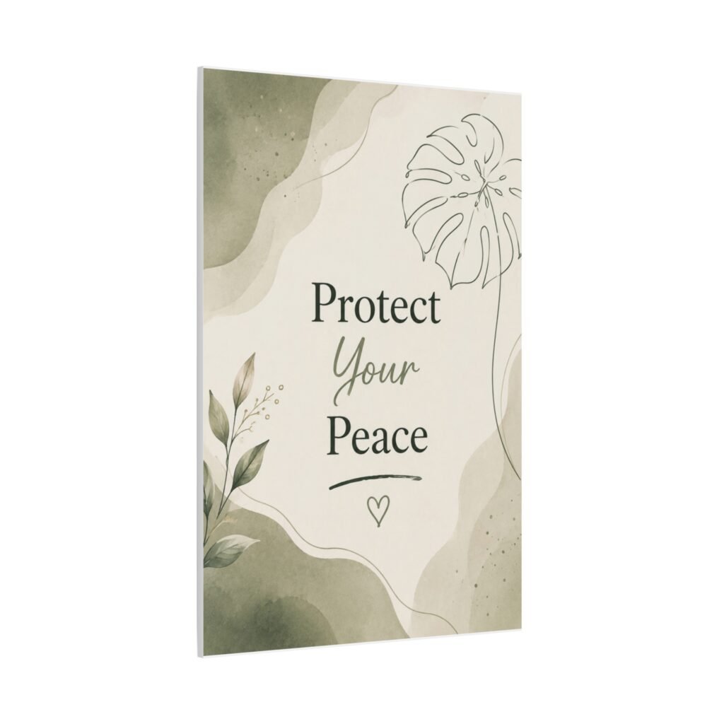 Protect Your Peace Matte Canvas Wall Art — Botanical Self-Care Quote