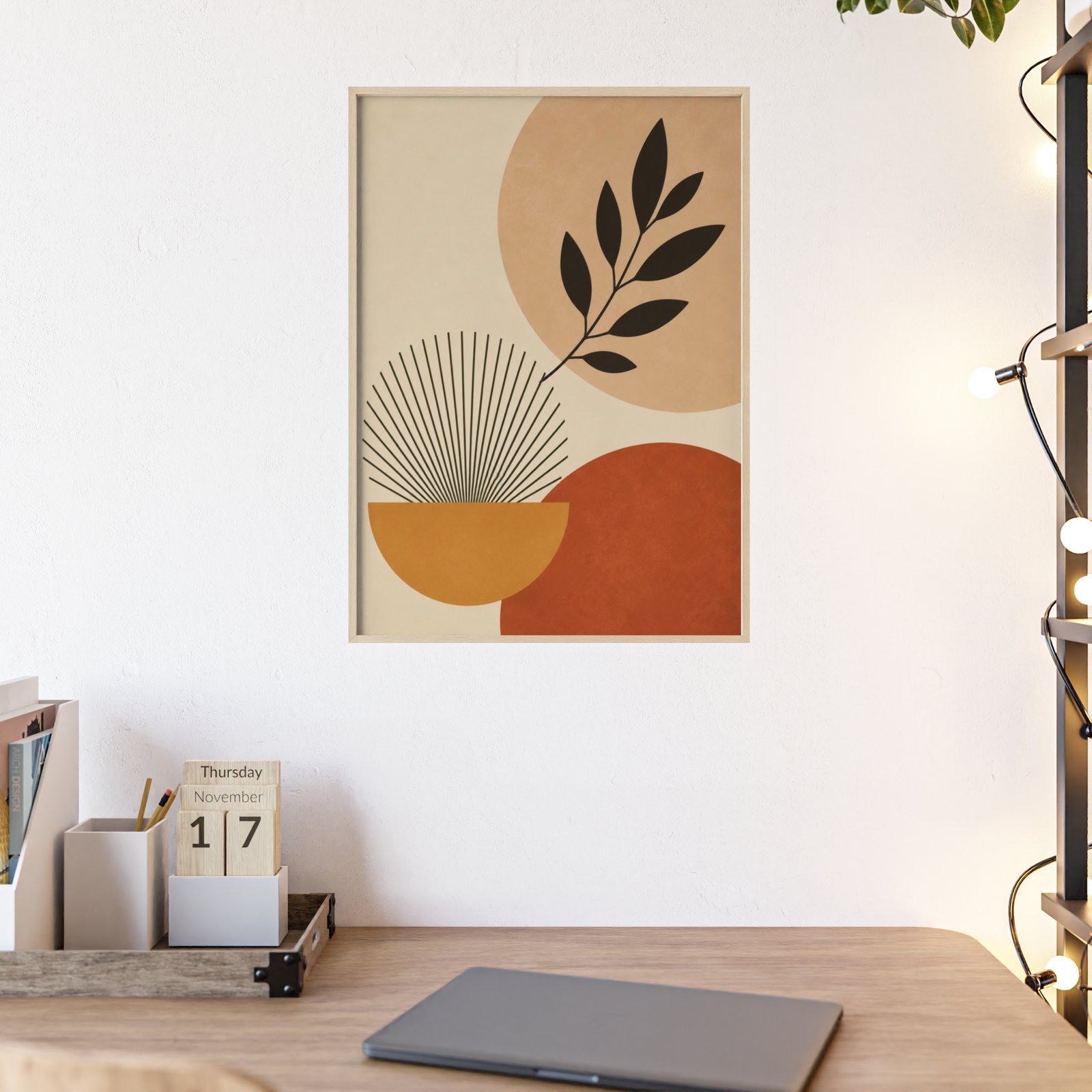 Boho Botanical Poster with Wooden Frame — Mid-Century Modern Wall Art - Image 2