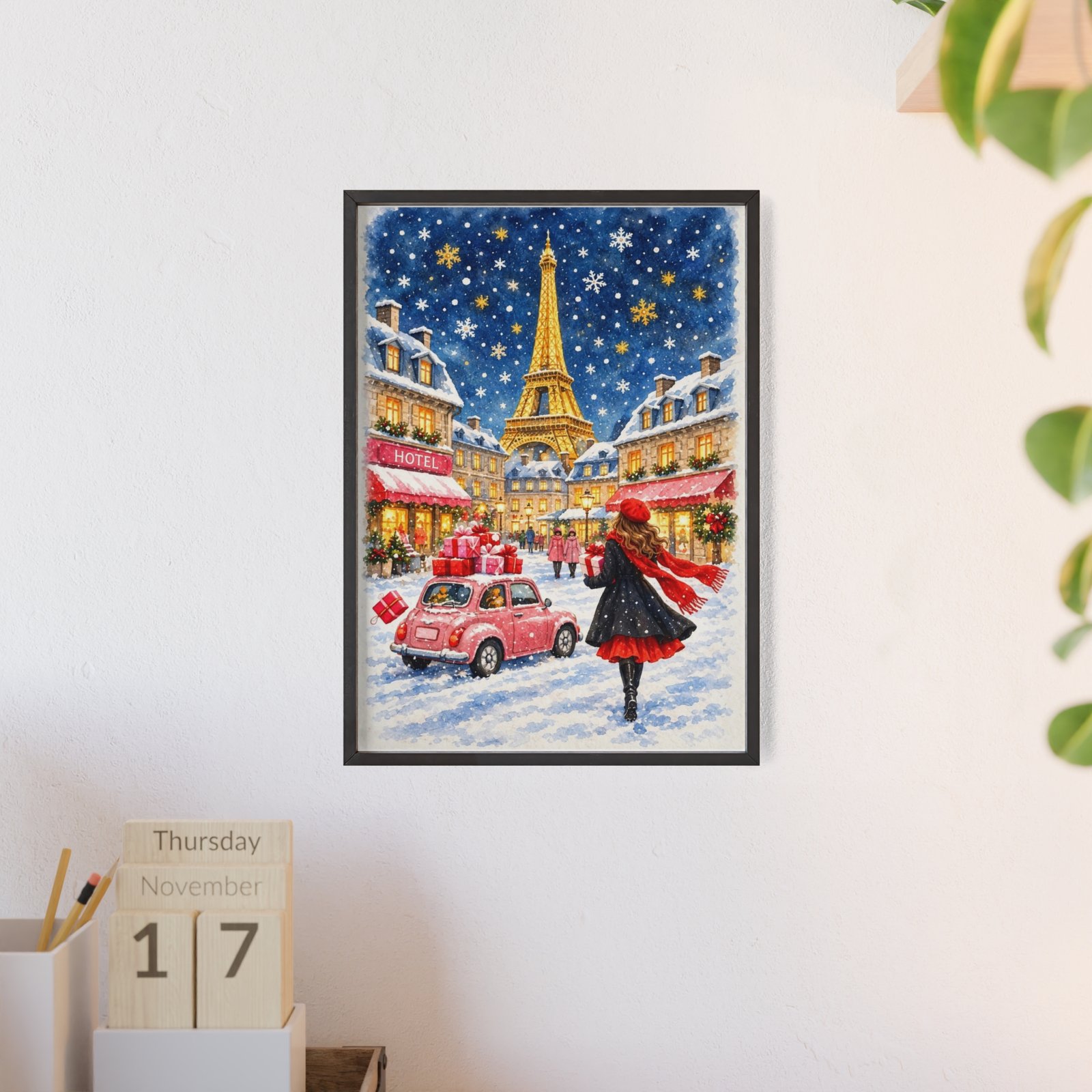 Paris Winter Holiday Poster with Wooden Frame — Eiffel Tower Christmas Street Scene - Image 76
