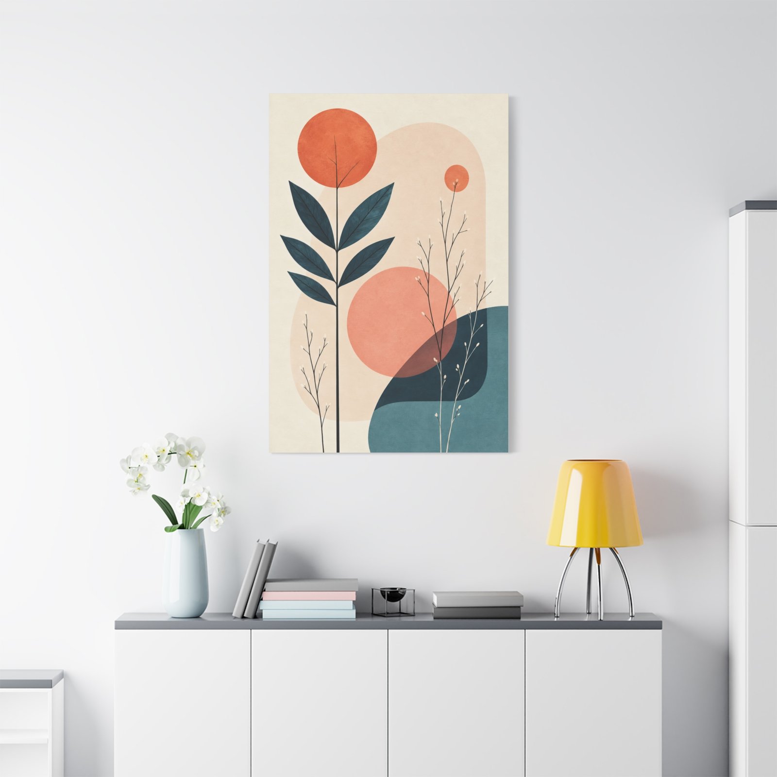 Abstract Botanical Canvas Wall Art — Modern Minimal Floral Print, Matte Stretched 1.25" - Image 1