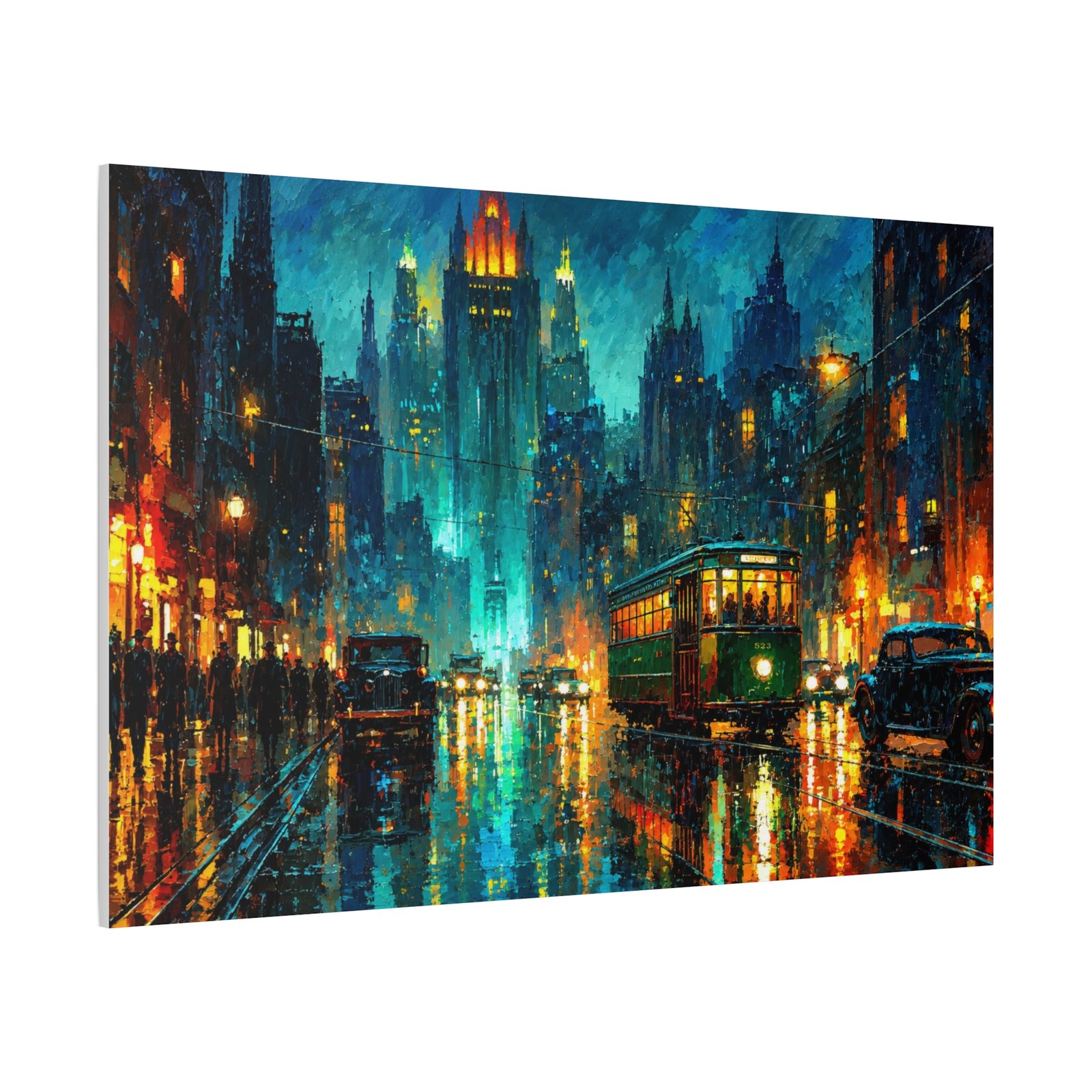City Nightscape Matte Canvas Print — Rainy Neon Streetscape Wall Art - Image 2