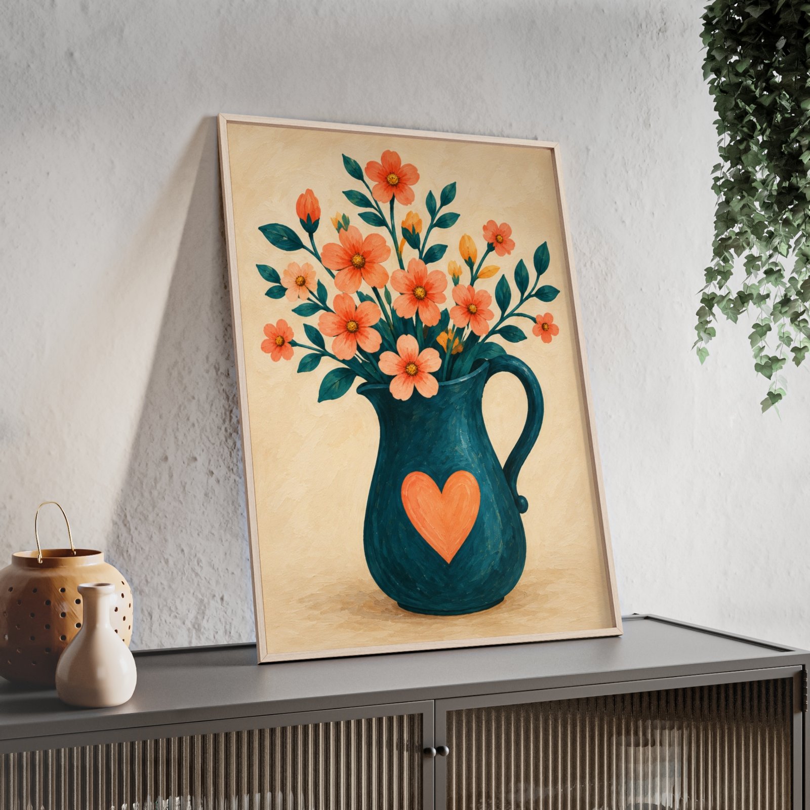 Framed Floral Poster — Heart Pitcher Bouquet Wall Art - Image 2