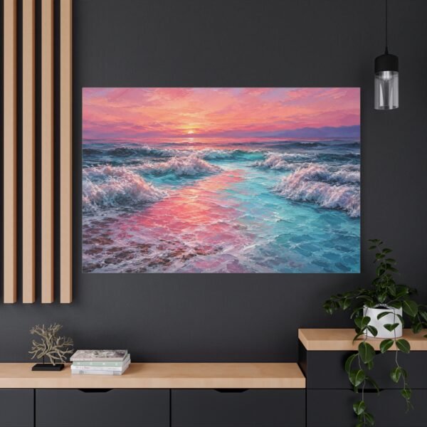 Sunset Ocean Canvas Print — Pink & Teal Seascape Matte Stretched Wall Art - Image 4