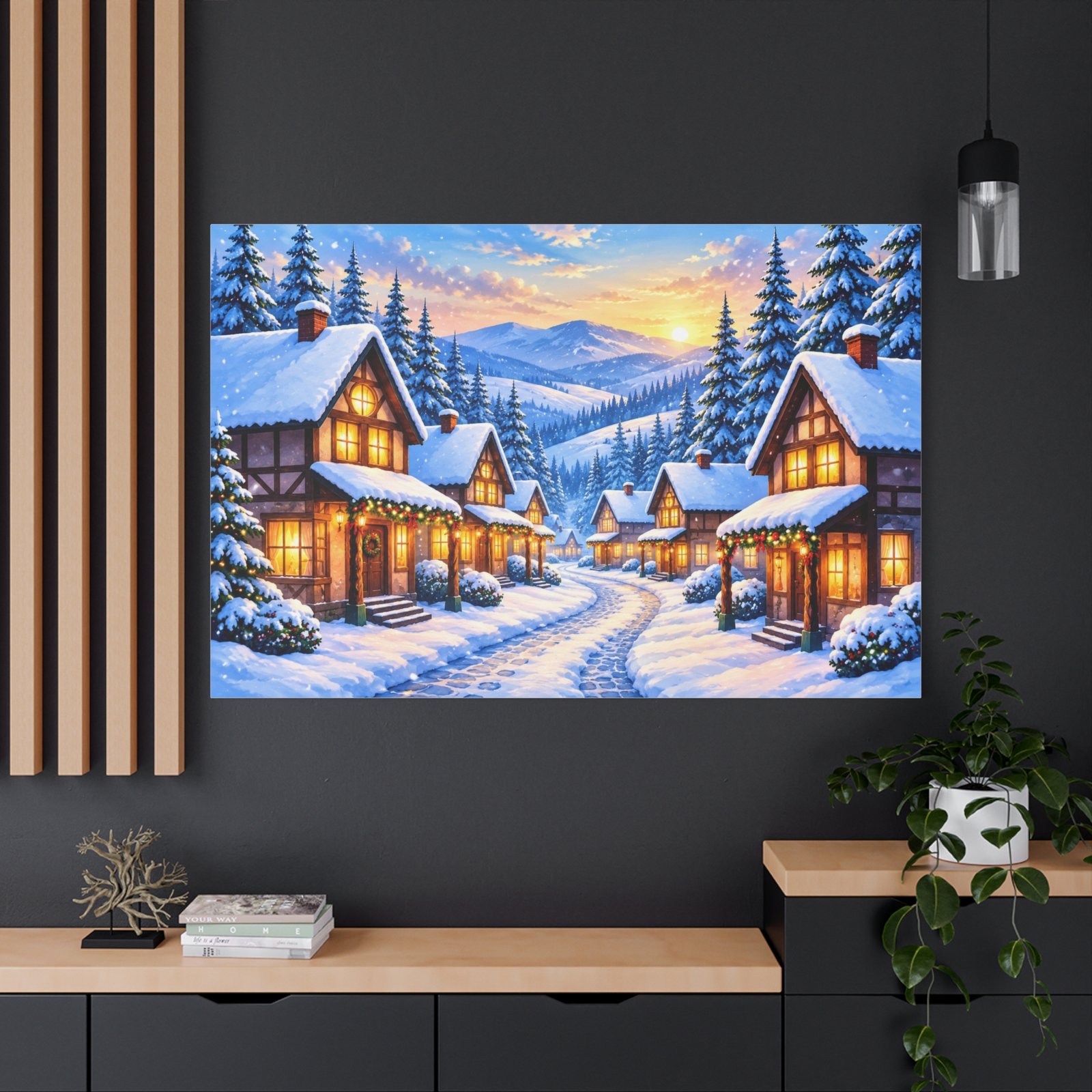 Winter Village Matte Canvas Print — Snowy Cottage Landscape Wall Art - Image 4