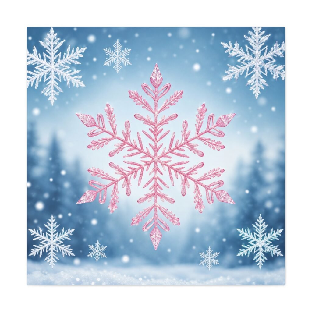 Pink Snowflake Wall Canvas — Winter Holiday Home Decor