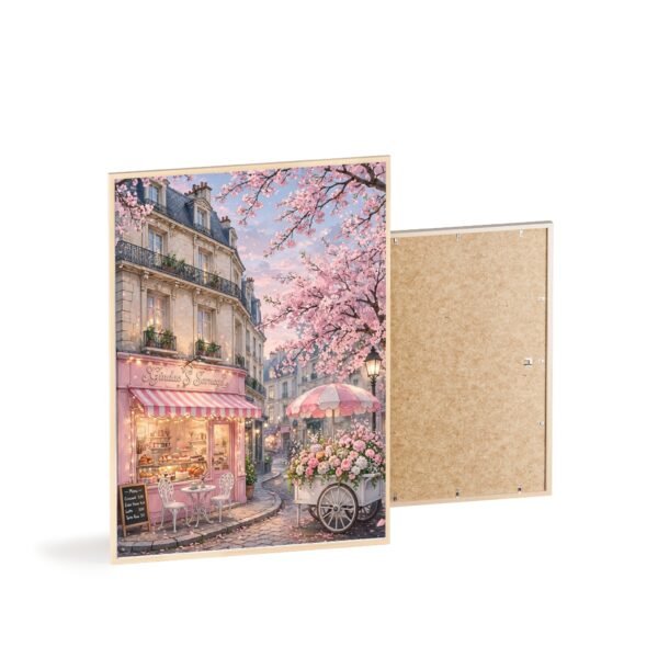 Parisian Café Blossom Poster with Wooden Frame — Romantic Street Scene Wall Art - Image 4