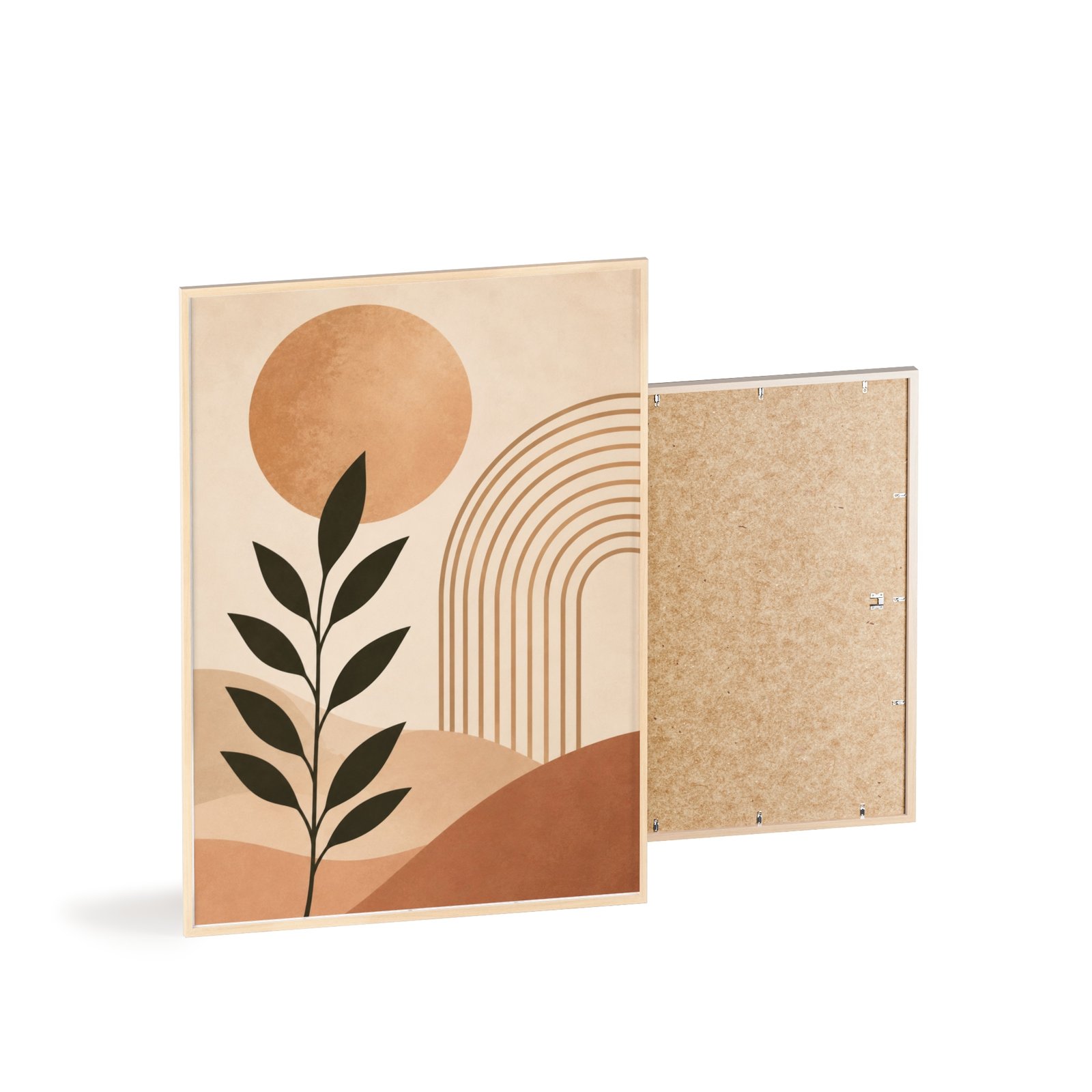 Abstract Boho Sun & Leaf Poster — Framed Wooden Wall Art - Image 4