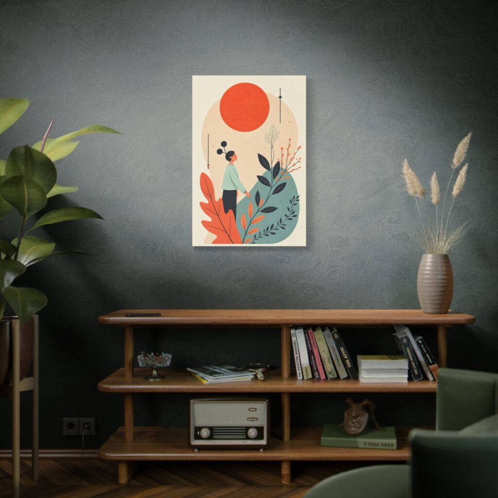 Botanical Sunset Matte Canvas Wall Art — Minimalist Nature Illustration