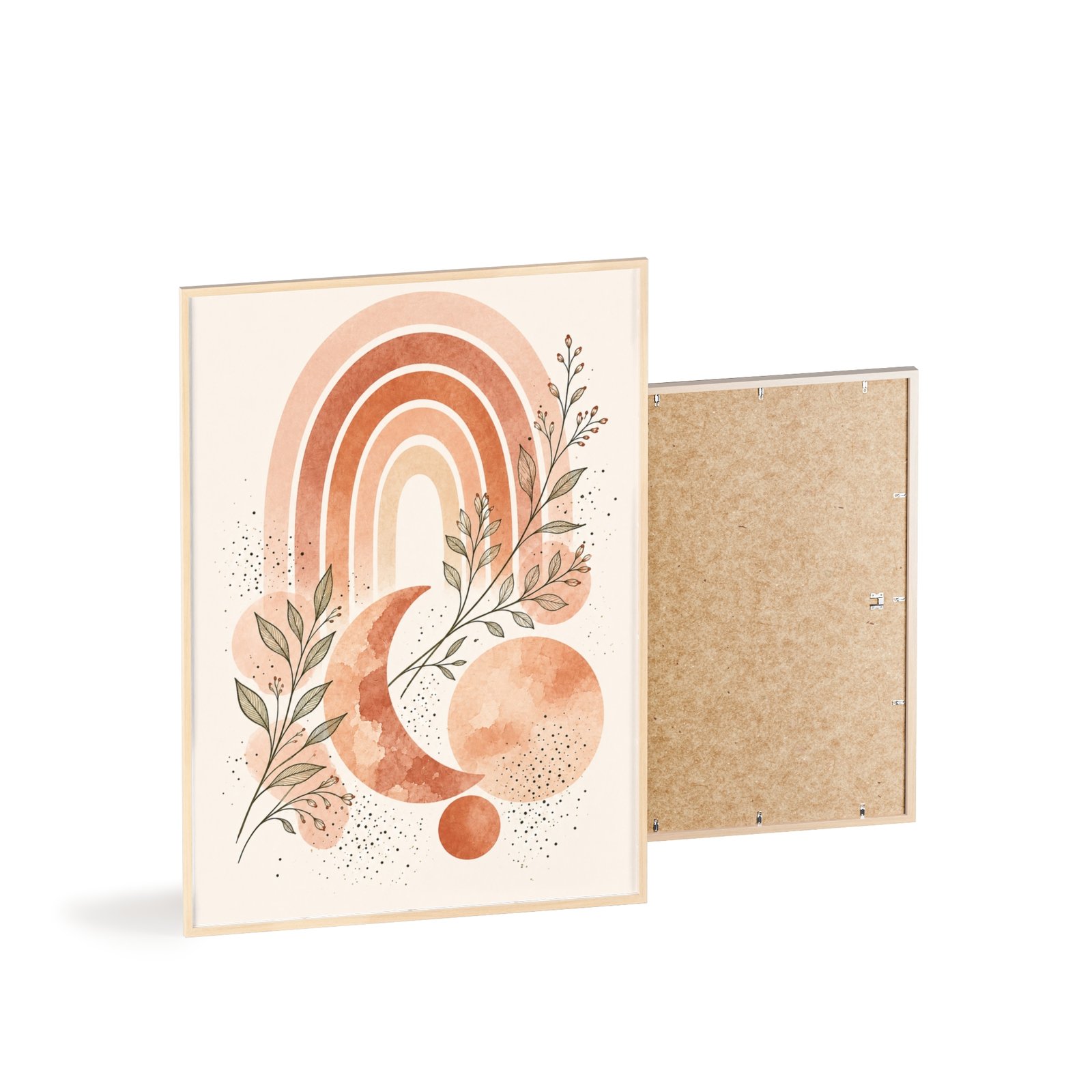 Boho Rainbow Moon Poster with Wooden Frame — Earthy Terracotta Wall Art - Image 4