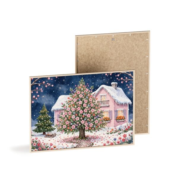 Winter Cottage Floral Poster with Wooden Frame - Image 4