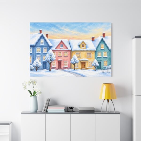 Winter Cottage Row Matte Canvas Wall Art — Stretched 1.25" - Image 3