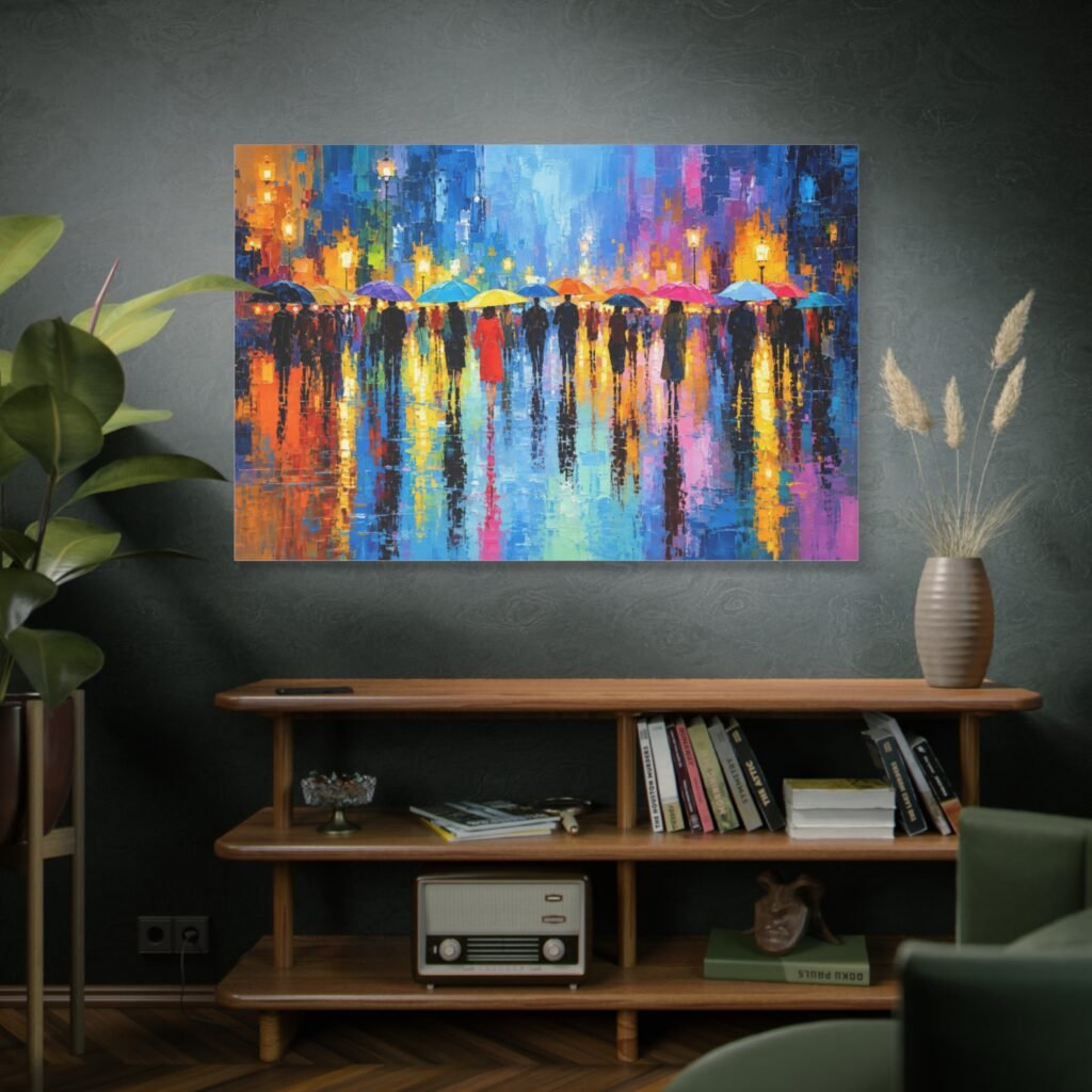 Colorful City Rainscape Matte Canvas Print — Stretched 1.25" Wall Art