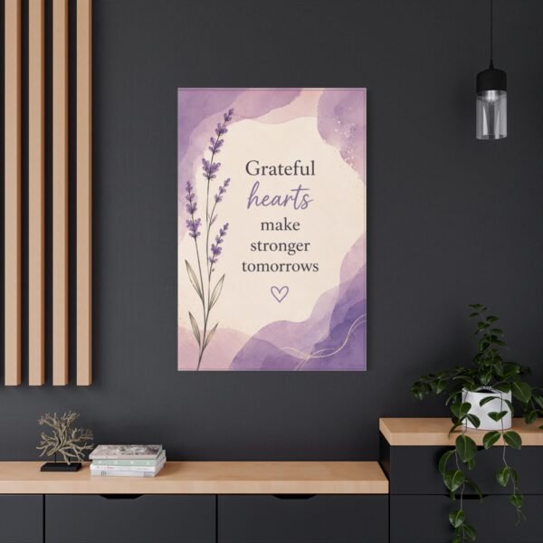 Grateful Hearts Lavender Canvas Wall Art – Inspirational Quote Stretched Matte Canvas - Image 4