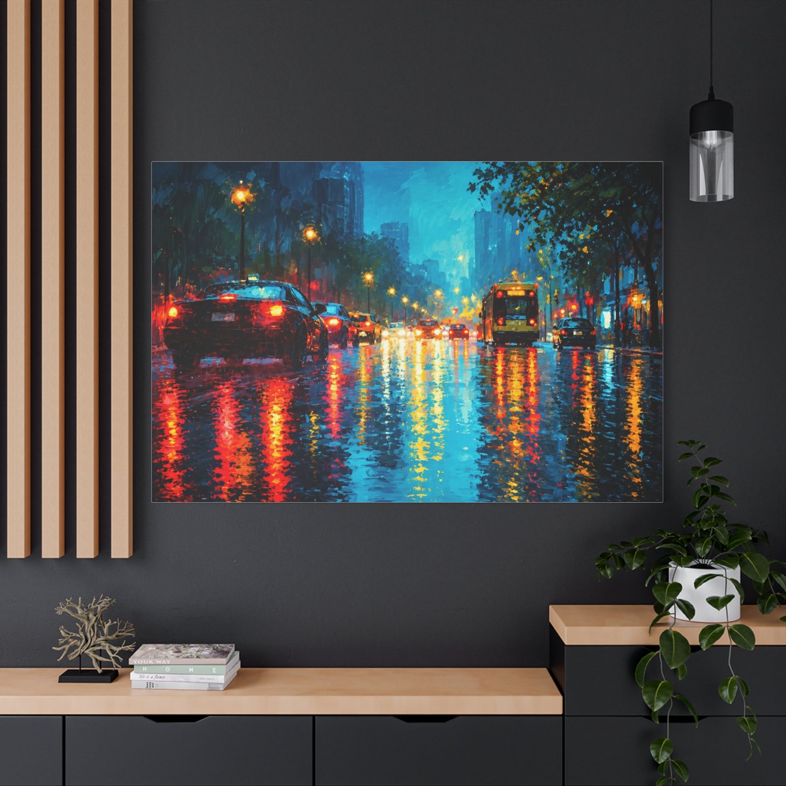 City Rainscape Matte Canvas Print — Urban Night Street Reflections - Image 4