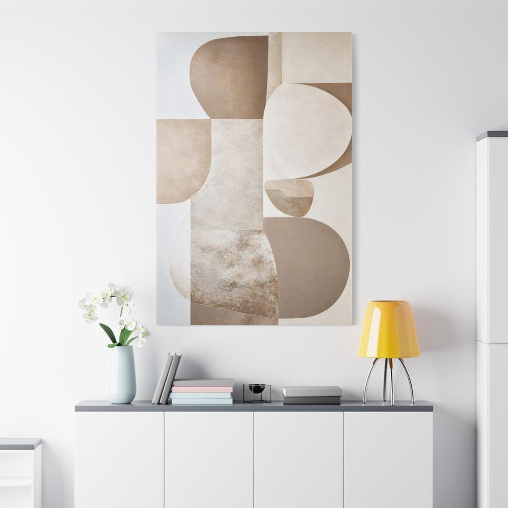 Neutral Abstract Canvas Wall Art – Beige Minimalist Geometric Stretched Canvas
