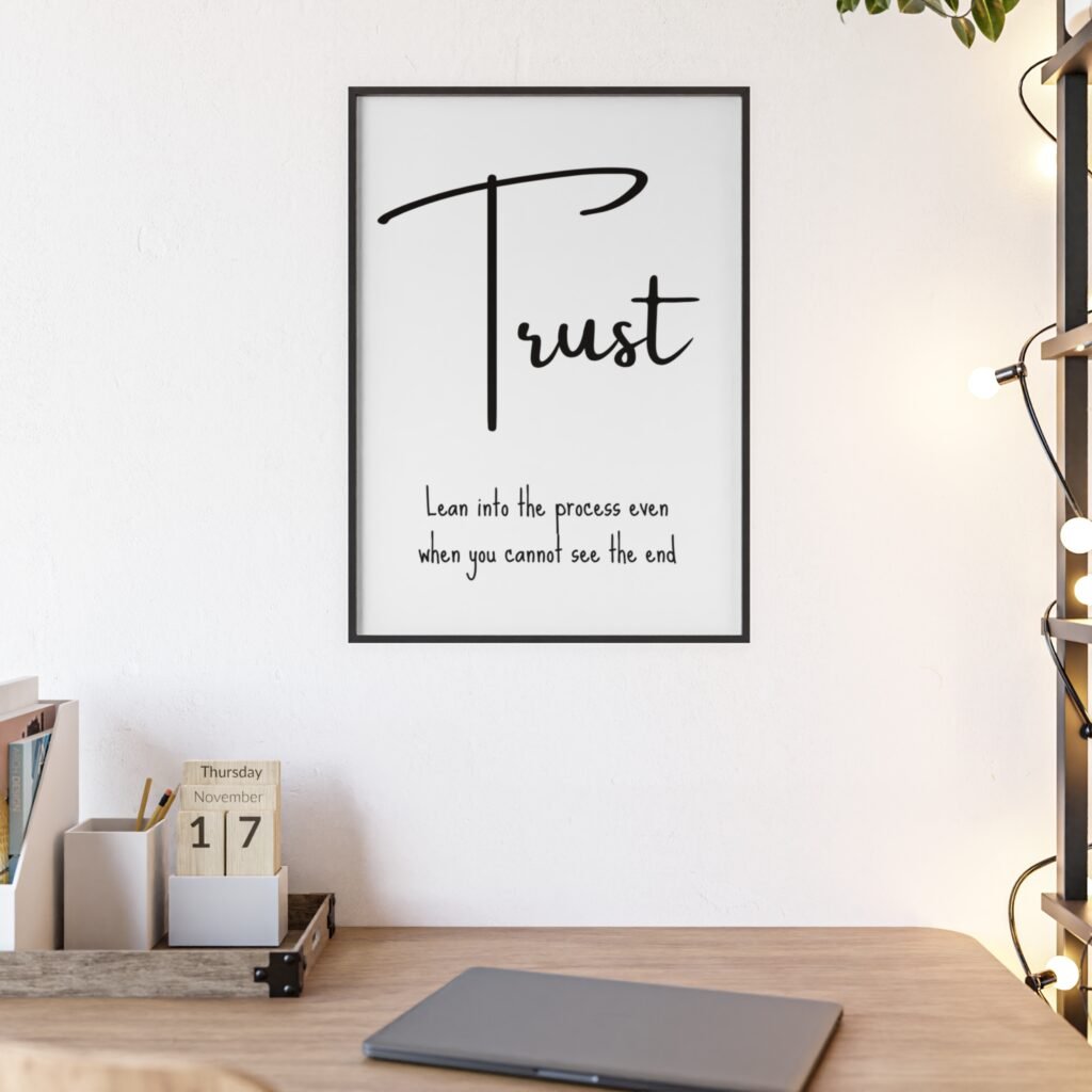 Trust Wall Art Poster with Wooden Frame — Minimalist Inspirational Quote "Trust: Lean into the process even when you cannot see the end"