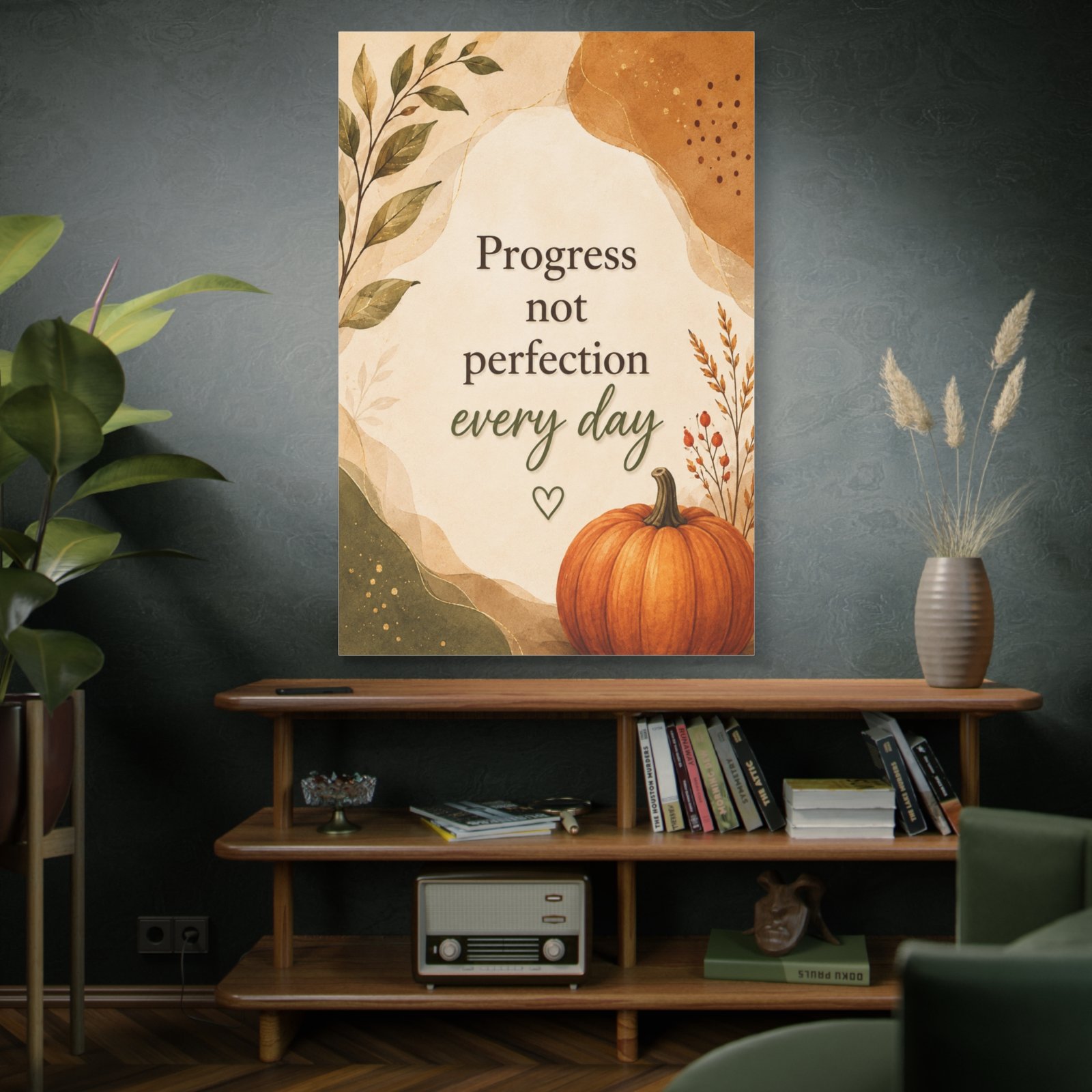 Progress Not Perfection Canvas Wall Art — Autumn Pumpkin Motivational Quote - Image 5