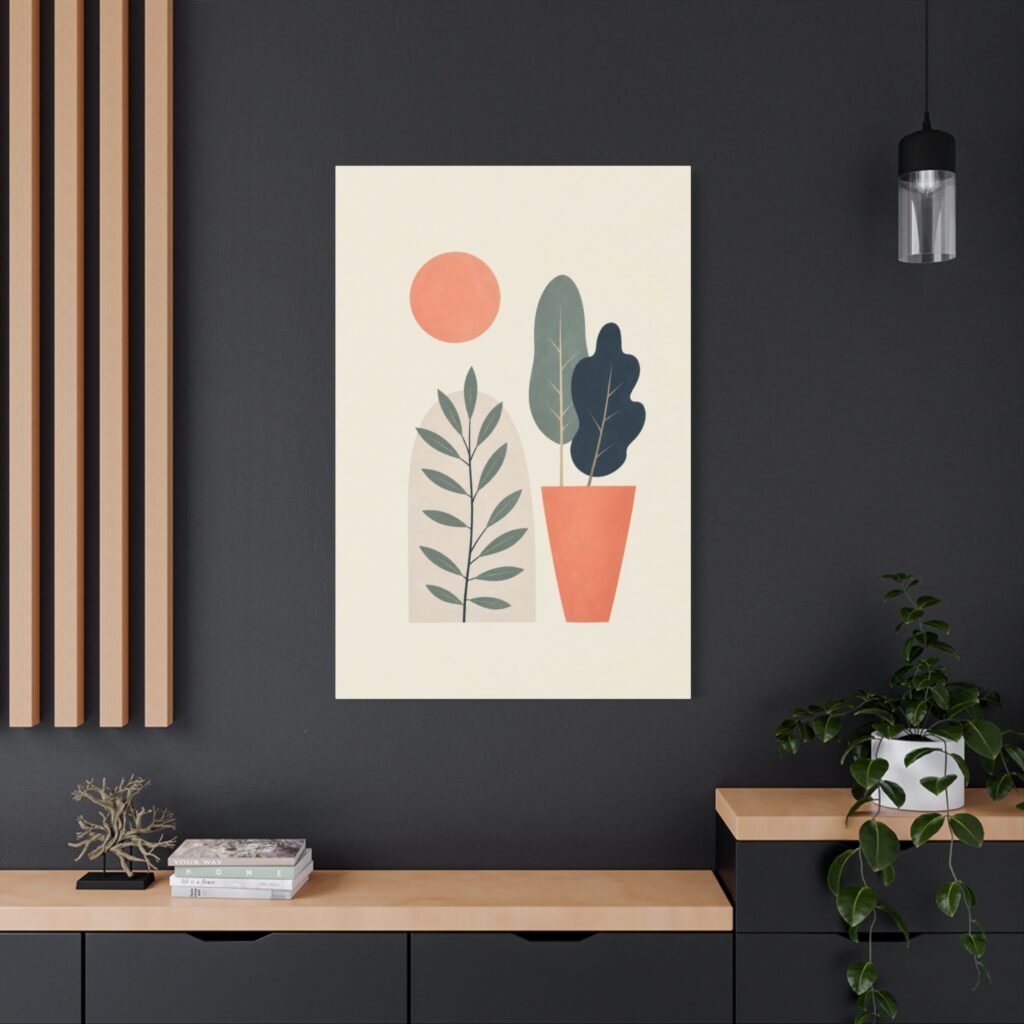 Modern Botanical Matte Canvas Wall Art – Abstract Plant Print