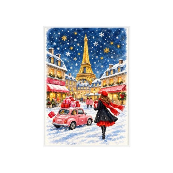 Paris Winter Holiday Poster with Wooden Frame — Eiffel Tower Christmas Street Scene - Image 65