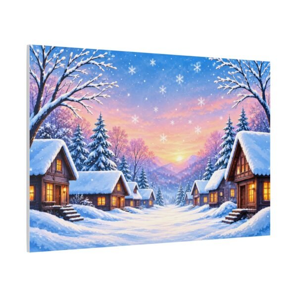 Winter Cabin Canvas Print — Snowy Village Sunset Matte Stretched Wall Art - Image 2