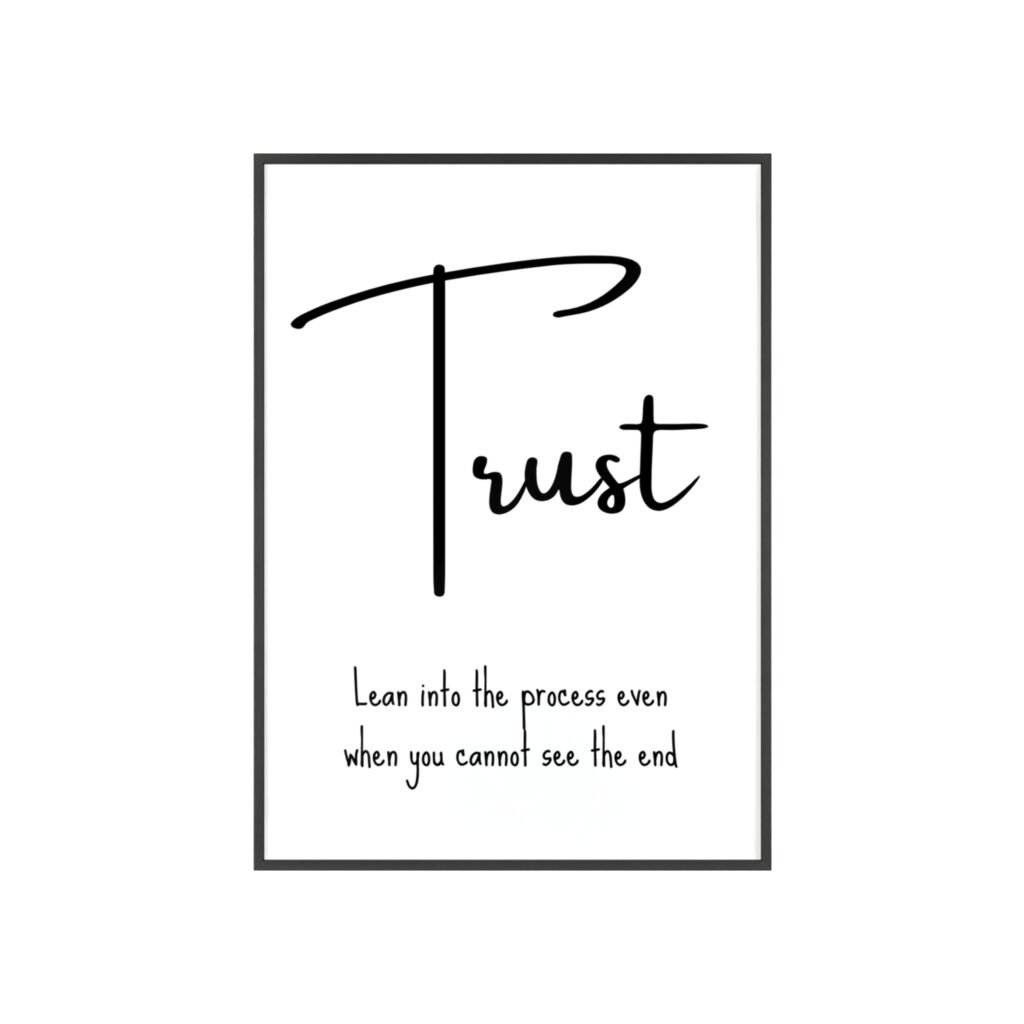 Trust Wall Art Poster with Wooden Frame — Minimalist Inspirational Quote "Trust: Lean into the process even when you cannot see the end"