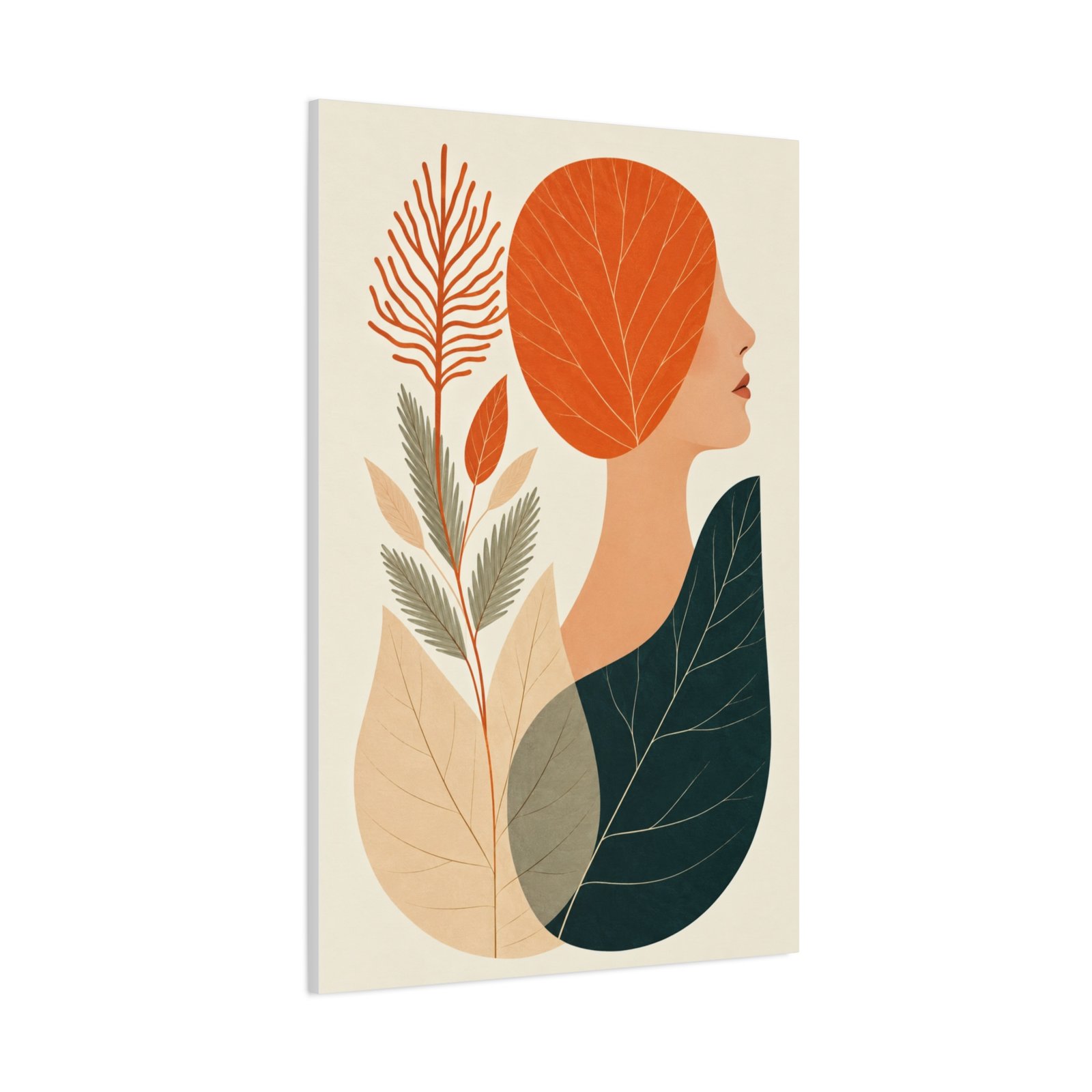Abstract Woman & Leaves Matte Canvas Art – Stretched Wall Print - Image 3
