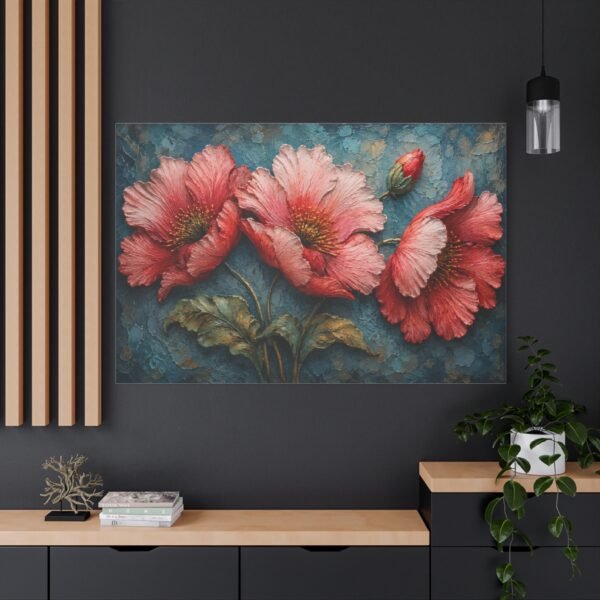 Pink Poppy Floral Canvas Wall Art — Stretched Matte 1.25" - Image 4