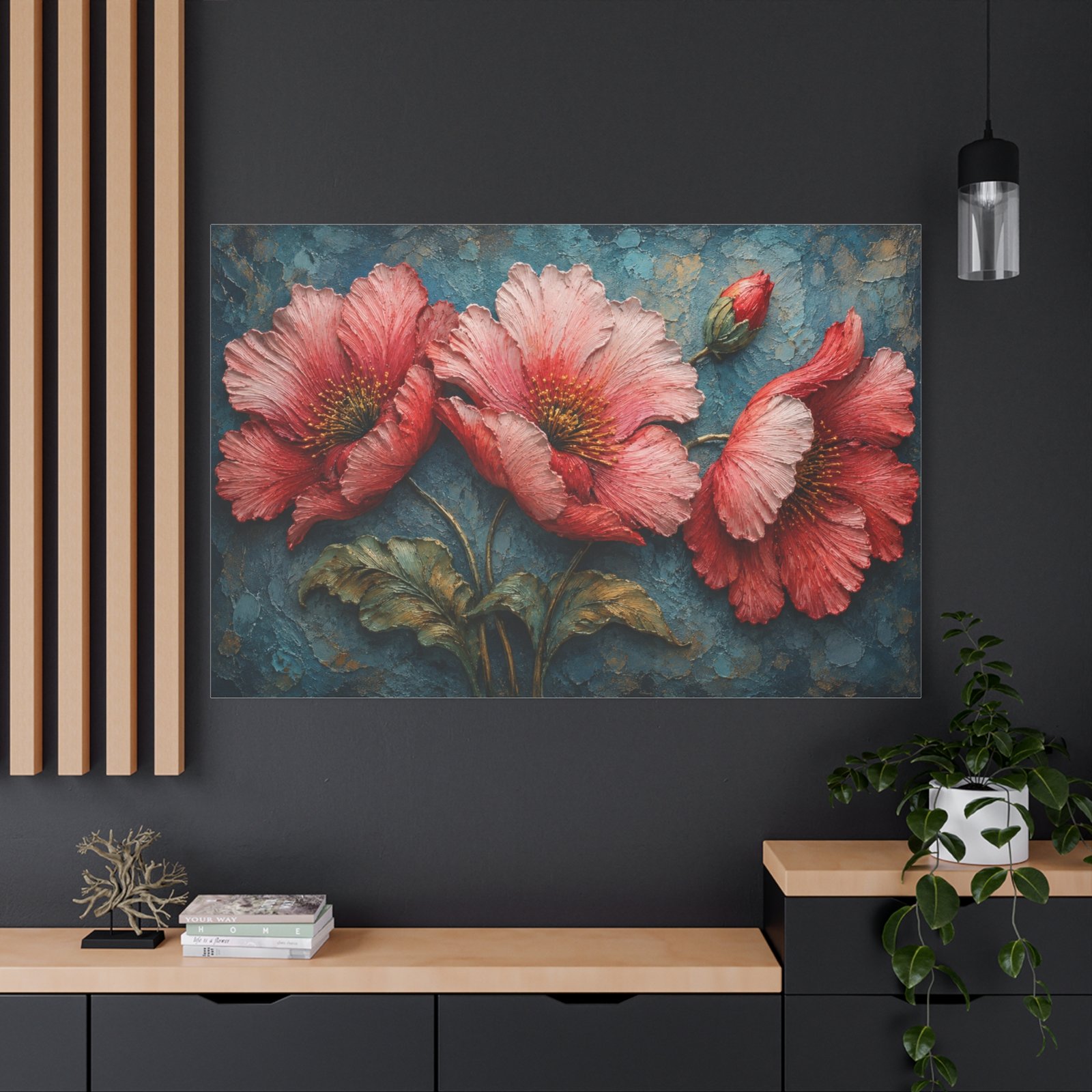 Pink Poppy Floral Canvas Wall Art — Stretched Matte 1.25" - Image 4