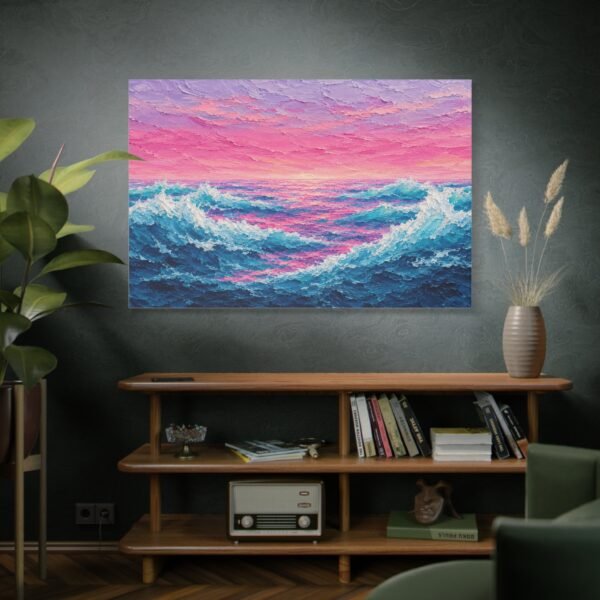 Ocean Sunset Canvas Wall Art — Pink & Teal Seascape Matte Stretched Canvas - Image 5
