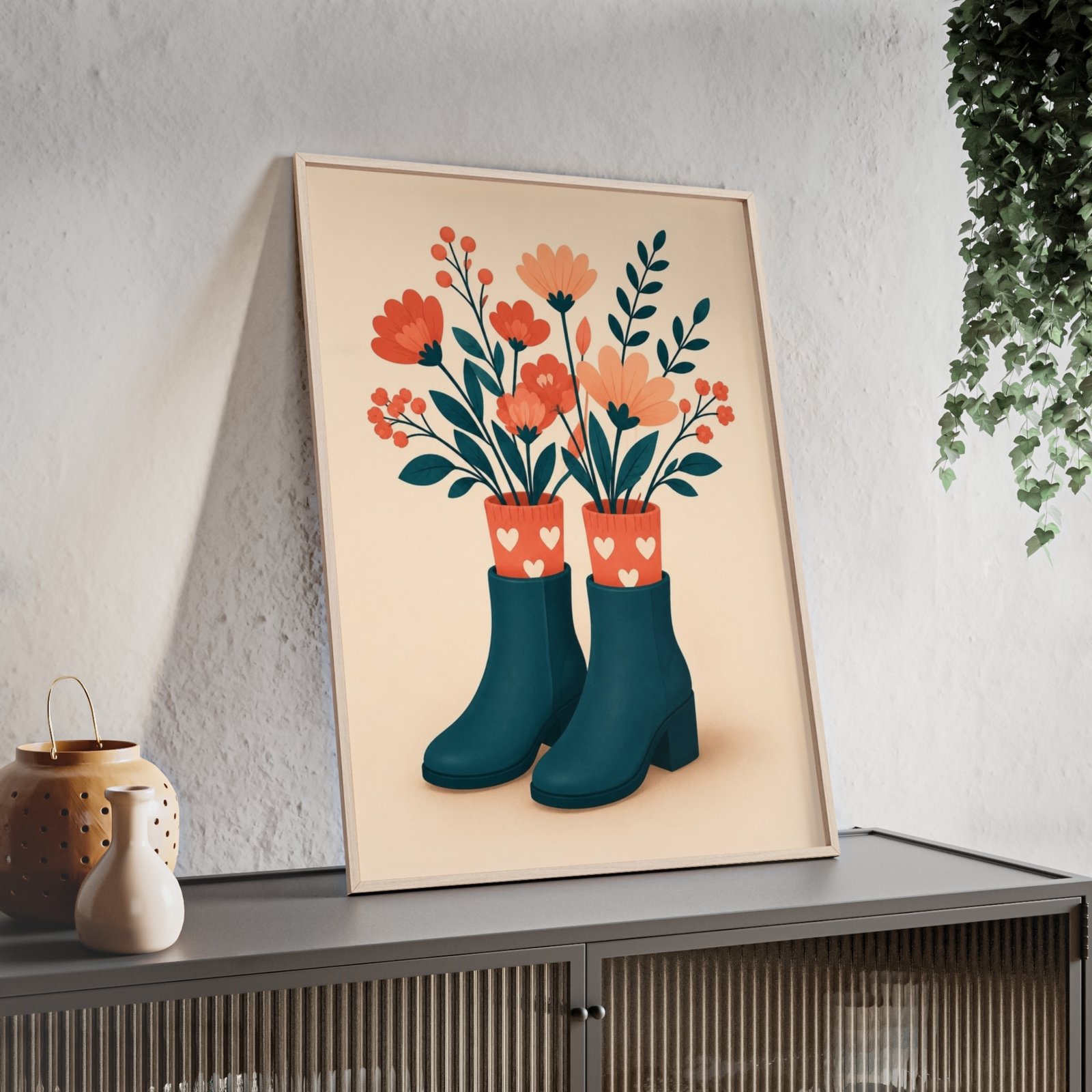 Framed Floral Boots Print — Rustic Botanical Wall Art Poster - Image 2