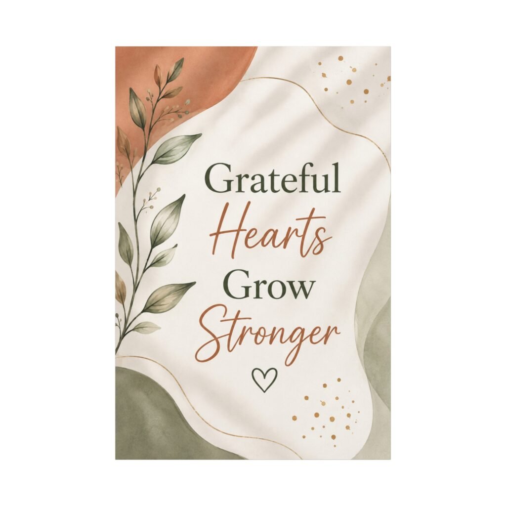 Grateful Hearts Grow Stronger Canvas Wall Art — Inspirational Botanical Quote