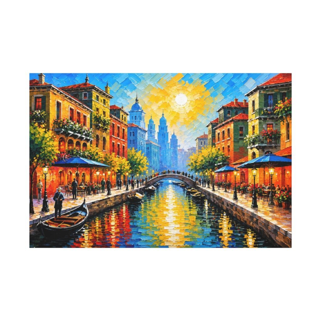 Sunlit Canal City Matte Canvas Wall Art — Stretched 1.25"