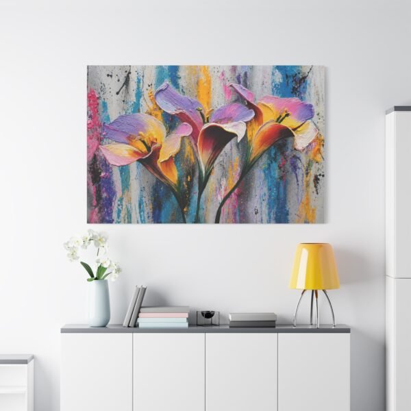 Colorful Calla Lily Canvas Wall Art — Vibrant Floral Matte Stretched Canvas - Image 1