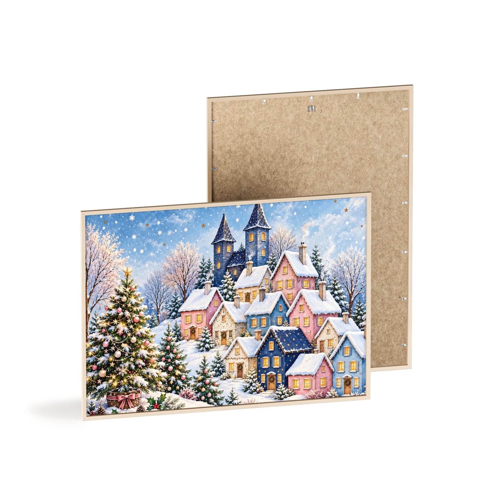 Framed Winter Village Poster – Snowy Christmas Town Wall Art - Image 4