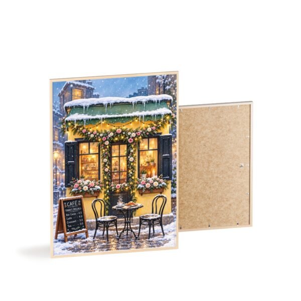 Winter Café Poster with Wooden Frame — Cozy Snowy Street Wall Art - Image 4