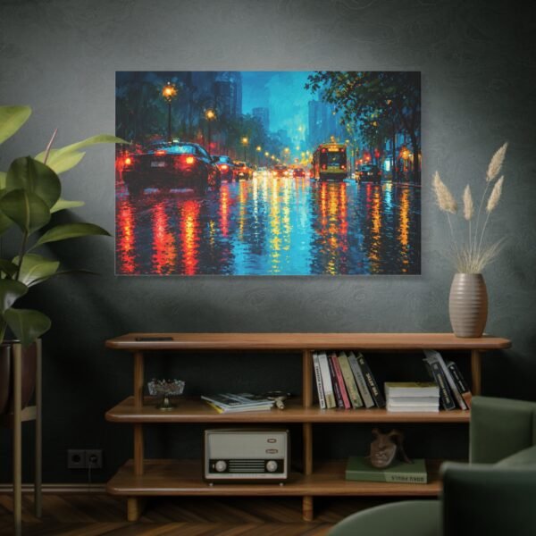 City Rainscape Matte Canvas Print — Urban Night Street Reflections - Image 5