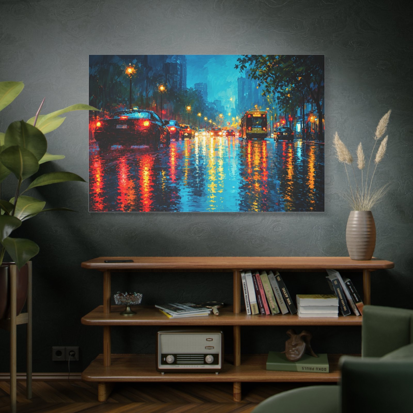 City Rainscape Matte Canvas Print — Urban Night Street Reflections - Image 5