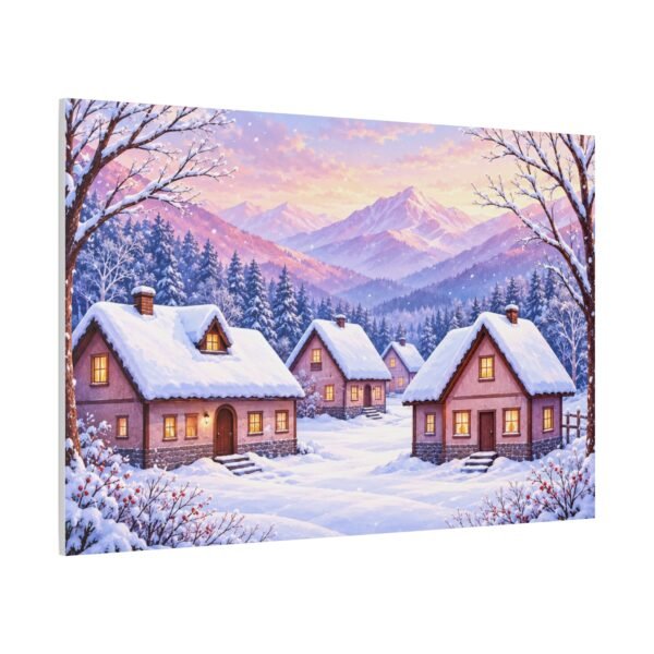 Winter Cottage Canvas Print — Snowy Village Mountain Landscape Matte Stretched Wall Art - Image 2