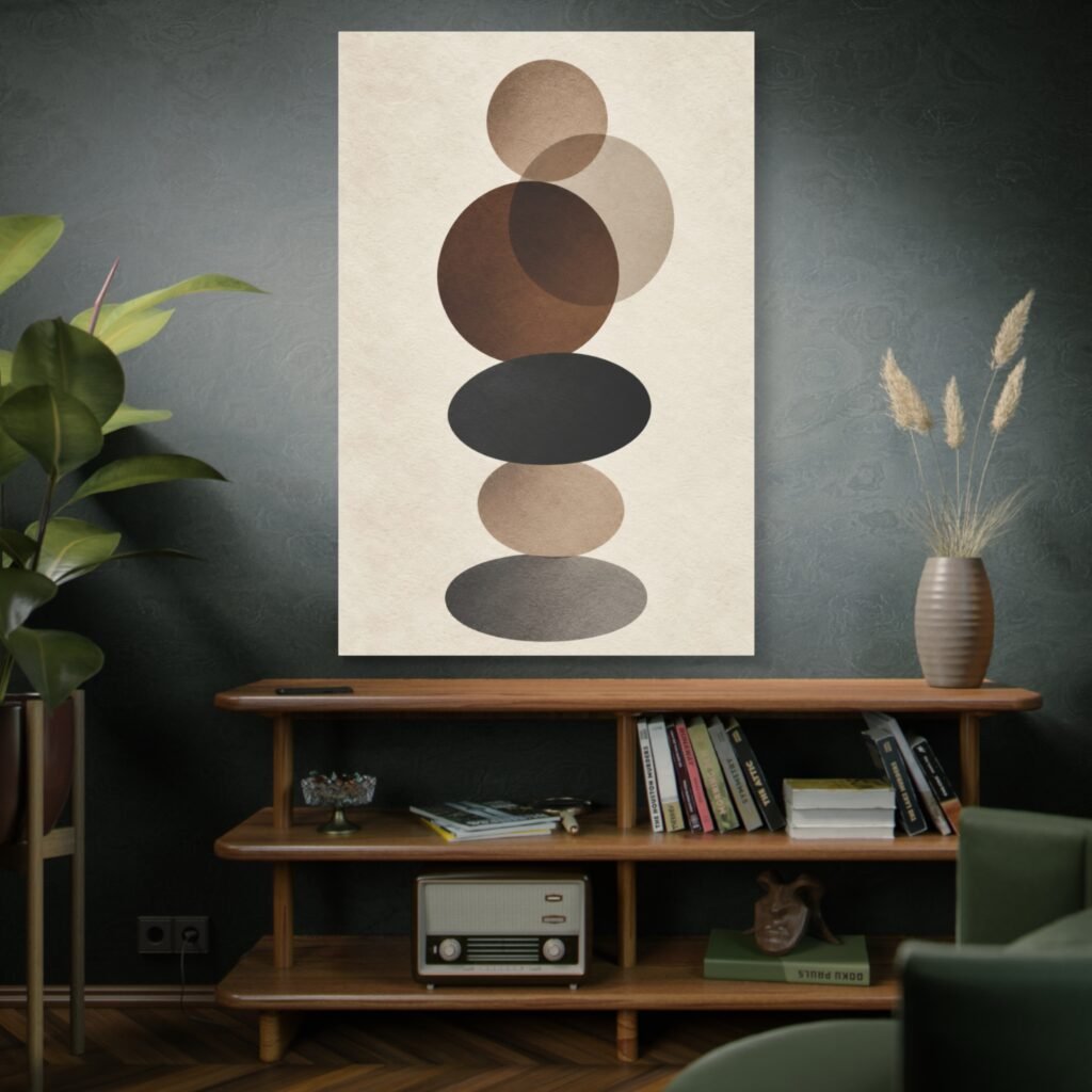 Abstract Neutral Stacked Circles Canvas — Minimalist Geometric Wall Art