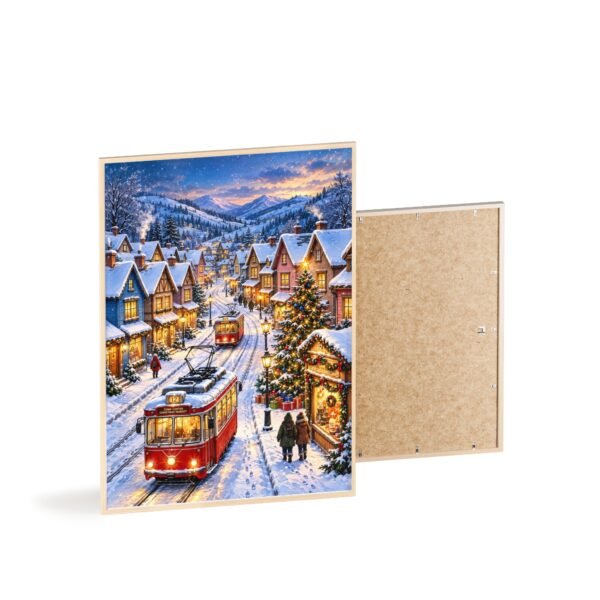 Framed Winter Village Poster — Snowy Streetcar Christmas Wall Art - Image 4