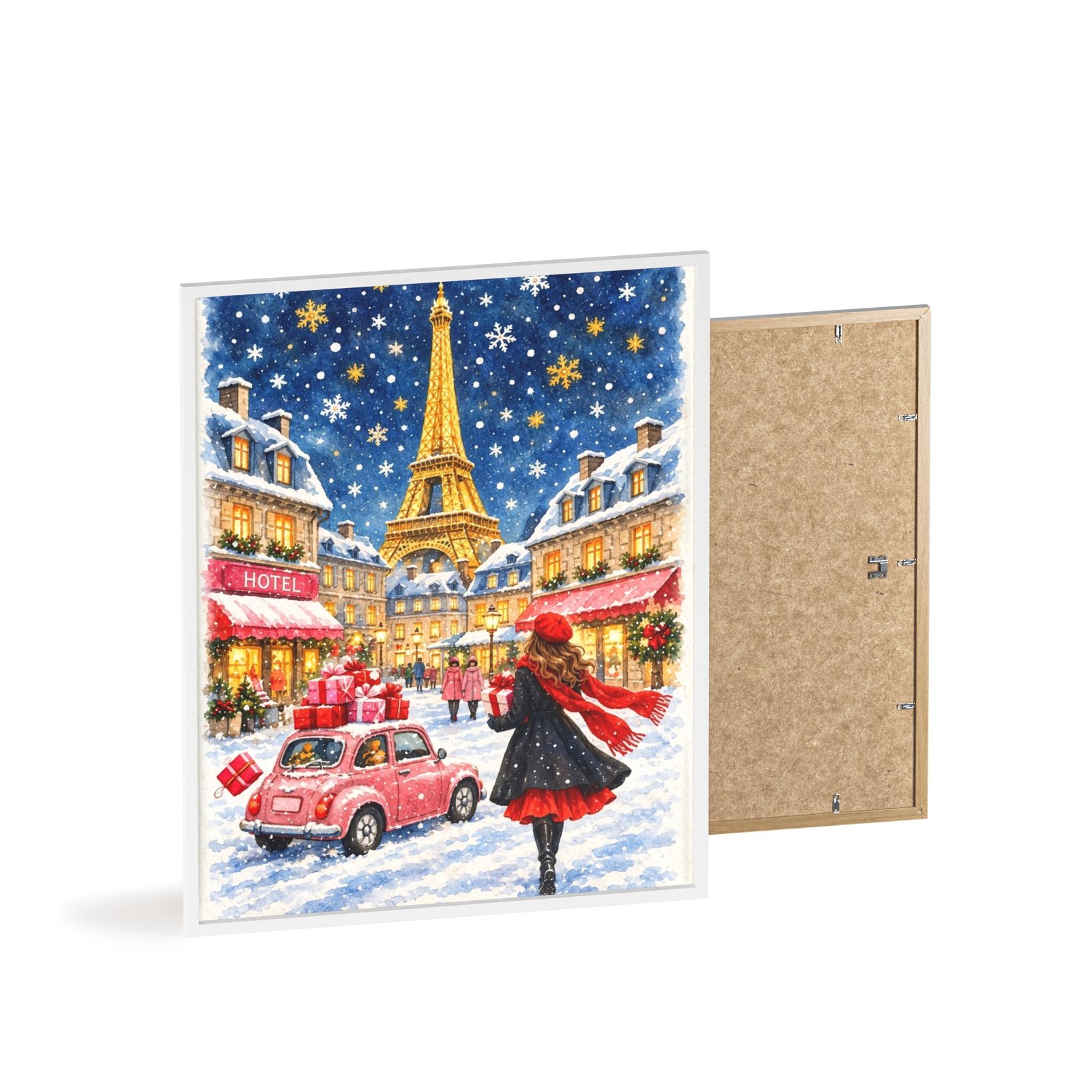 Paris Winter Holiday Poster with Wooden Frame — Eiffel Tower Christmas Street Scene - Image 42