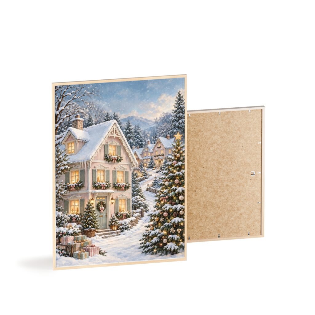 Framed Winter Cottage Christmas Poster