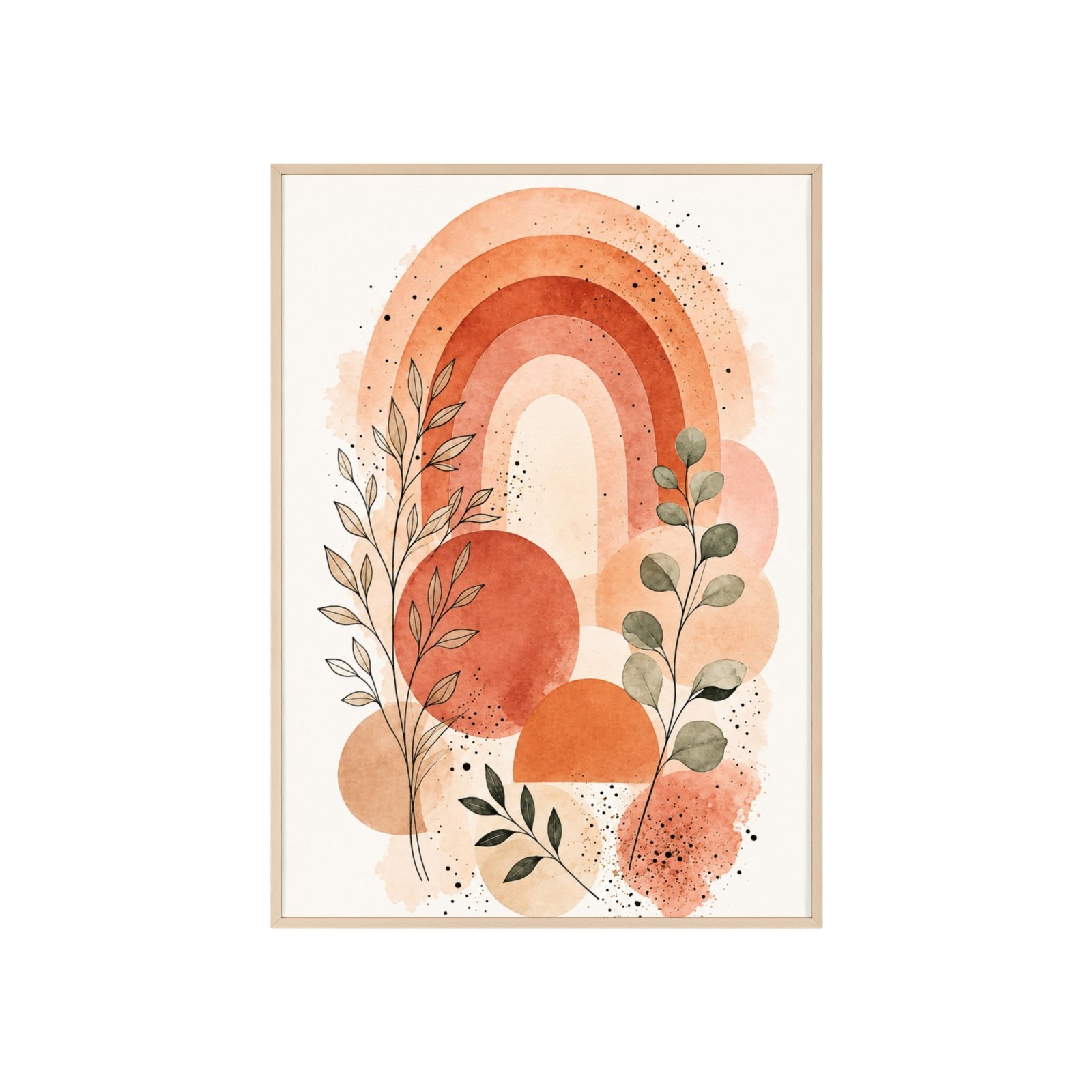 Boho Rainbow Botanical Poster with Wooden Frame — Earthy Terracotta Wall Art - Image 1